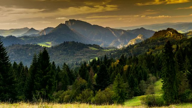 View of the Pieniny Mountains at sunset, Poland.