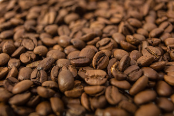 clouseup image of dark aromatic coffee beans  ,  shallow depth of field.
