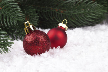 Christmas decoration with snowlakes and Christmas balls.