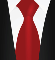 Red tie, white shirt and black suit. close up. vector illustration
