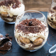 Traditional Italian dessert Tiramisu in a Glass Jar
