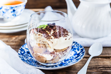 Traditional Italian dessert Tiramisu in a Glass Jar