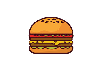 American cheese burger. Flat illustration of fast food.