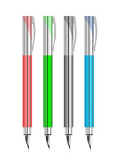 Big set of colored engineering and office pens