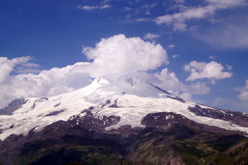 Elbrus is the highest peak of Europe, on a sunny day.
