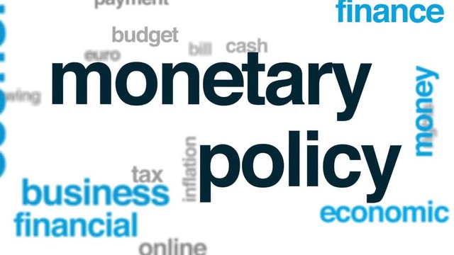 Monetary policy animated word cloud, text design animation.