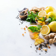 Japanese chinese tea with lemon ginger mint
