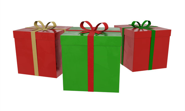 three christmas gifts 3d illustration render isolated on white background