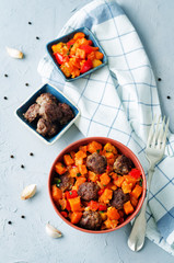 Pumpkin sweet potato Bell pepper stew with meatballs