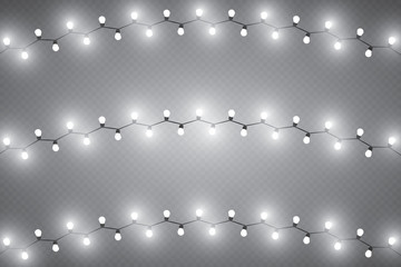 Christmas lights isolated realistic design elements. Garlands, Christmas decorations.