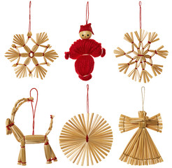 Star Hanging Christmas Decoration, New Year  Stars, Sparkling Golden Toys with Thread Isolated on...