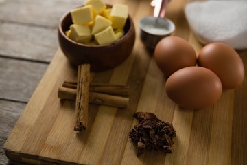 Gingerbread cookies ingredients on a chopping board