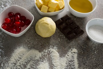Various baking ingredients on table