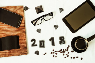 Naklejka premium new Year. technologies. White background. hot coffee