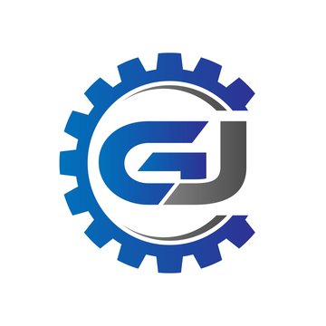 gj initial logo vector with gear blue gray