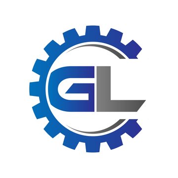 gl initial logo vector with gear blue gray