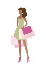 Elegant young woman with shopping bags. Vector 