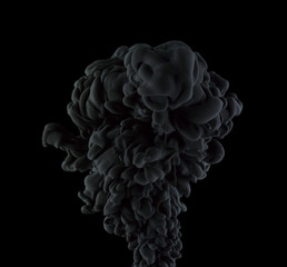 The cloud of black ink in the dark water.