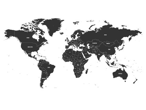 Vector political map of World with state name labeling.