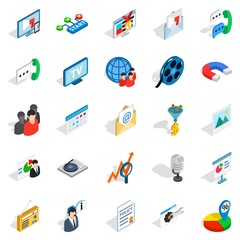 Educational video icons set, isometric style