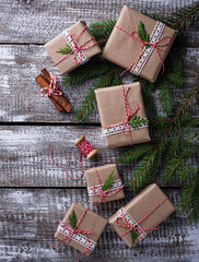 Christmas gift boxes in craft paper