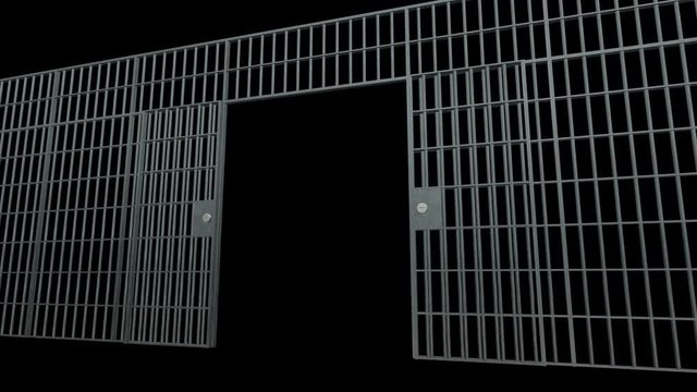 Prison bars with doors. Animation of Open Jail bars. 3d render video available in 4K FullHD and HD render footage