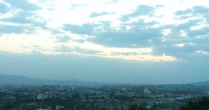 Timelapse of Addis Ababa skyline at sunset, Ethiopia.