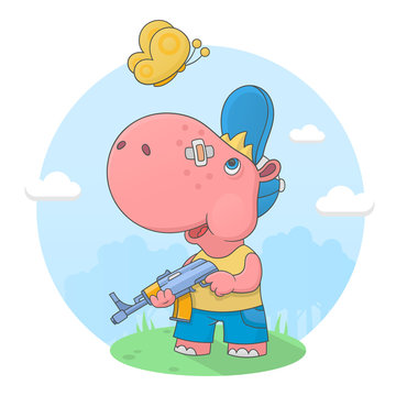 Small hippo with a gun