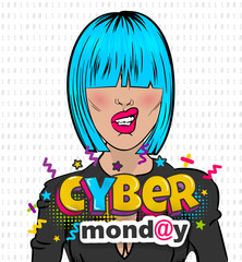 Woman pop art computer hacker cyber Monday