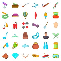 Floating icons set, cartoon style