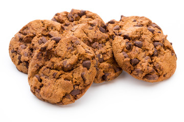 Chocolate chip cookie isolated on white background.