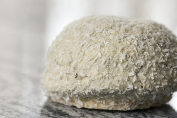 Fototapeta na wymiar Coconut cookie with chocolate on the grey granite background table
