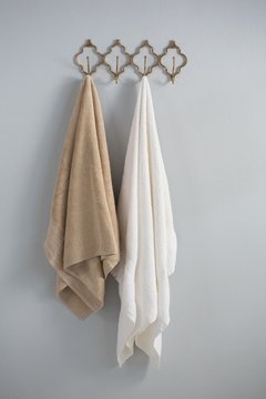 Towels hanging on hook