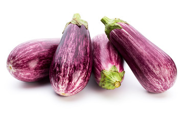 Fresh eggplants, aubergine on a white background.