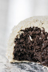 Coconut cookie with chocolate on the grey granite background table
