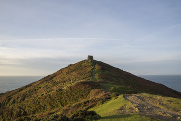 Old ancient Chapel on Rame head Peninsula with blue sky , Cornwall, UK
