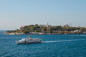 Istanbul cityscape, harbor aerial view, Turkey.