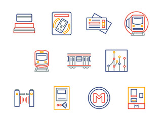 City underground transport color line vector icons