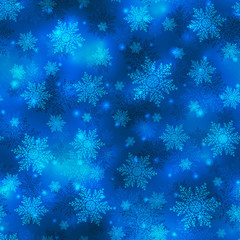 Fototapeta na wymiar Bright blue Christmas background, seamless pattern with snowflakes. Vector illustration