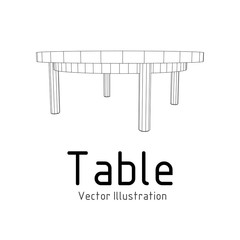 Round Table furniture wireframe blueprint. Linear outline pedestal vector illustration.