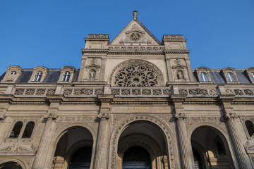 Fototapeta na wymiar Neo-Renaissance facade of City hall of the Paris first district (Mairie du premier arrondissement de Paris, 1858-1860). Place du Louvre, Paris, France.