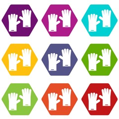 Rubber gloves icon set color hexahedron