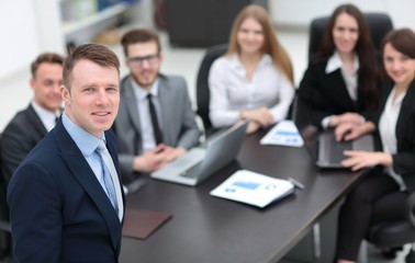 project Manager on the background of business team