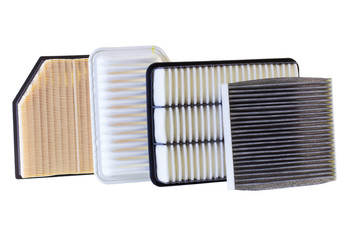 composition of  filters for car engine on a white background