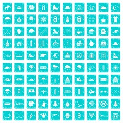 100 winter sport icons set grunge blue