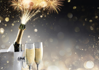 Fototapeta Champagne And Fireworks For Sparkling Celebration
 obraz
