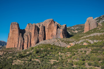 Mountain Landscape Mallos de Riglos in Huesca province, Aragon, Spain.