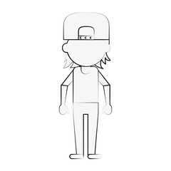 man with cap avatar full body icon image vector illustration design  black sketch line
