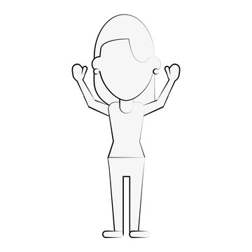 Woman With Arms Up Avatar Full Body Icon Image Vector Illustration Design  Black Sketch Line