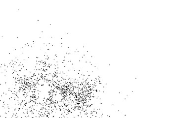 Particle spray, dust and dots, random molecules. Black on white explosion of glitter and sparkles. Grainy textured template design for craft paper, birthday card, holidays invitation flyer. Vector.